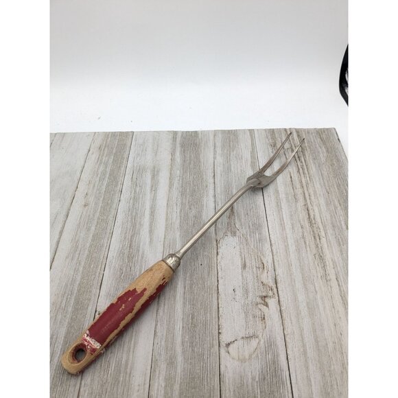 Vintage EKCO Halo Solid Meat Utility Fork Wood Handle 12 3/4" - Picture 1 of 8